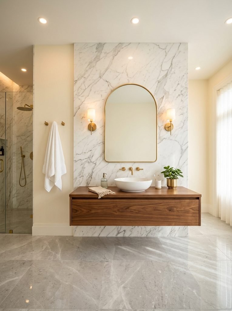 22 Bathroom Wall Decor Ideas for a Stunning Retreat 16 Marble Accent Slab