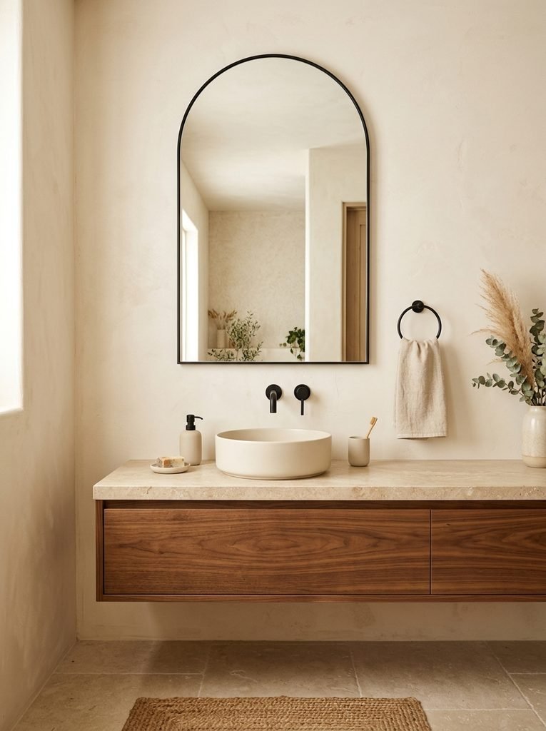 22 Bathroom Wall Decor Ideas for a Stunning Retreat 4 Arched Mirror Accent