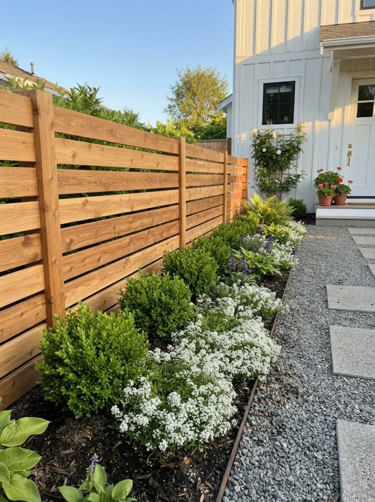 26 Side of House Landscaping Ideas You'll Truly Adore 27 Cedar Border Fence