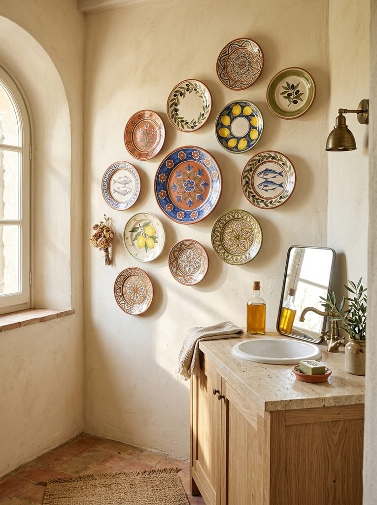22 Bathroom Wall Decor Ideas for a Stunning Retreat 21 Ceramic Plate Display
