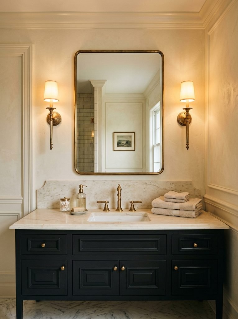 22 Bathroom Wall Decor Ideas for a Stunning Retreat 5 Vintage Brass Sconces