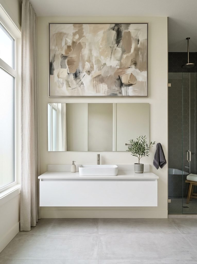 22 Bathroom Wall Decor Ideas for a Stunning Retreat 8 Oversized Abstract Art
