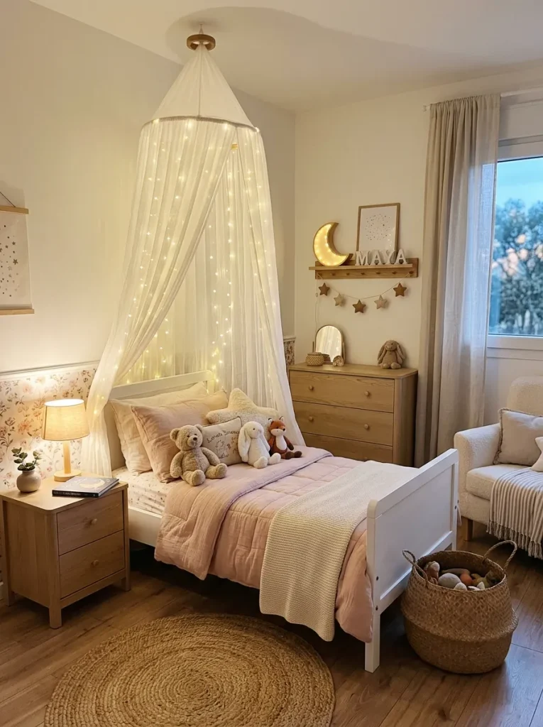 29 Little Girls Bedroom Ideas for Magical Makeovers 9 Fairy Light Canopy