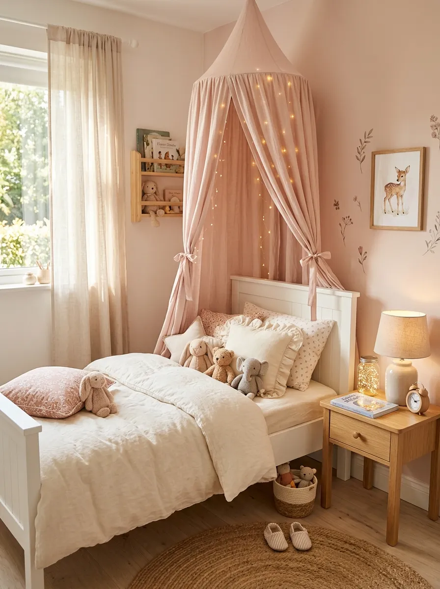 29 Little Girls Bedroom Ideas for Magical Makeovers 2 Soft Pink Canopy
