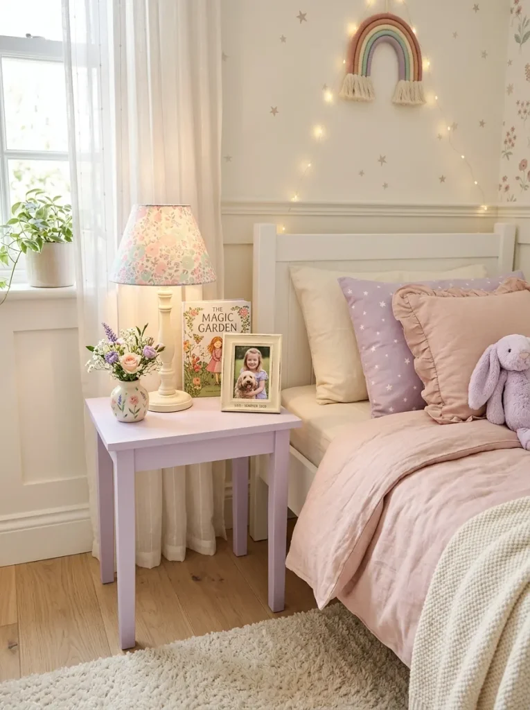 29 Little Girls Bedroom Ideas for Magical Makeovers 29 Pastel Bedside Table