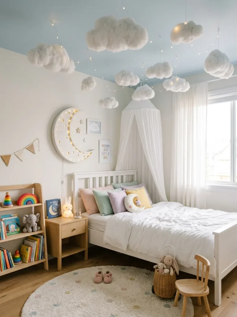 29 Little Girls Bedroom Ideas for Magical Makeovers 11 Cloud Ceiling Decor