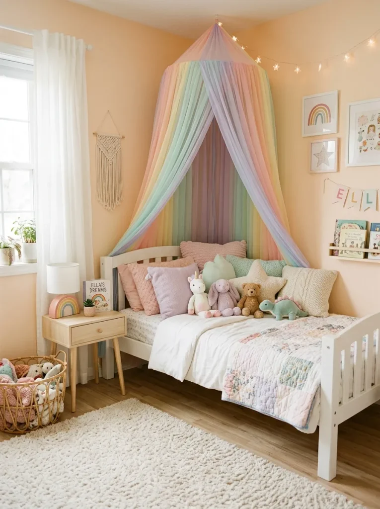 29 Little Girls Bedroom Ideas for Magical Makeovers 7 Rainbow Canopy