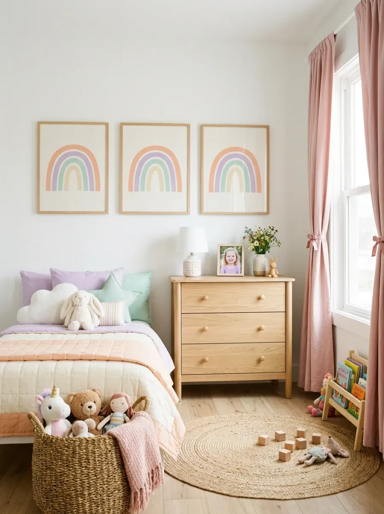 29 Little Girls Bedroom Ideas for Magical Makeovers 3 Rainbow Wall Art