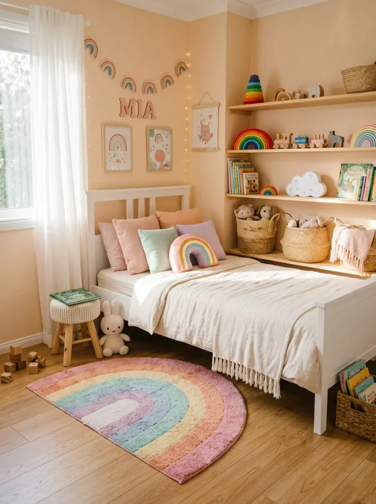29 Little Girls Bedroom Ideas for Magical Makeovers 14 Rainbow Rug Zone