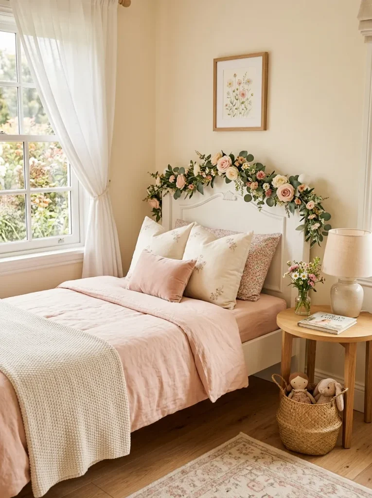 29 Little Girls Bedroom Ideas for Magical Makeovers 18 Flower Garland Headboard
