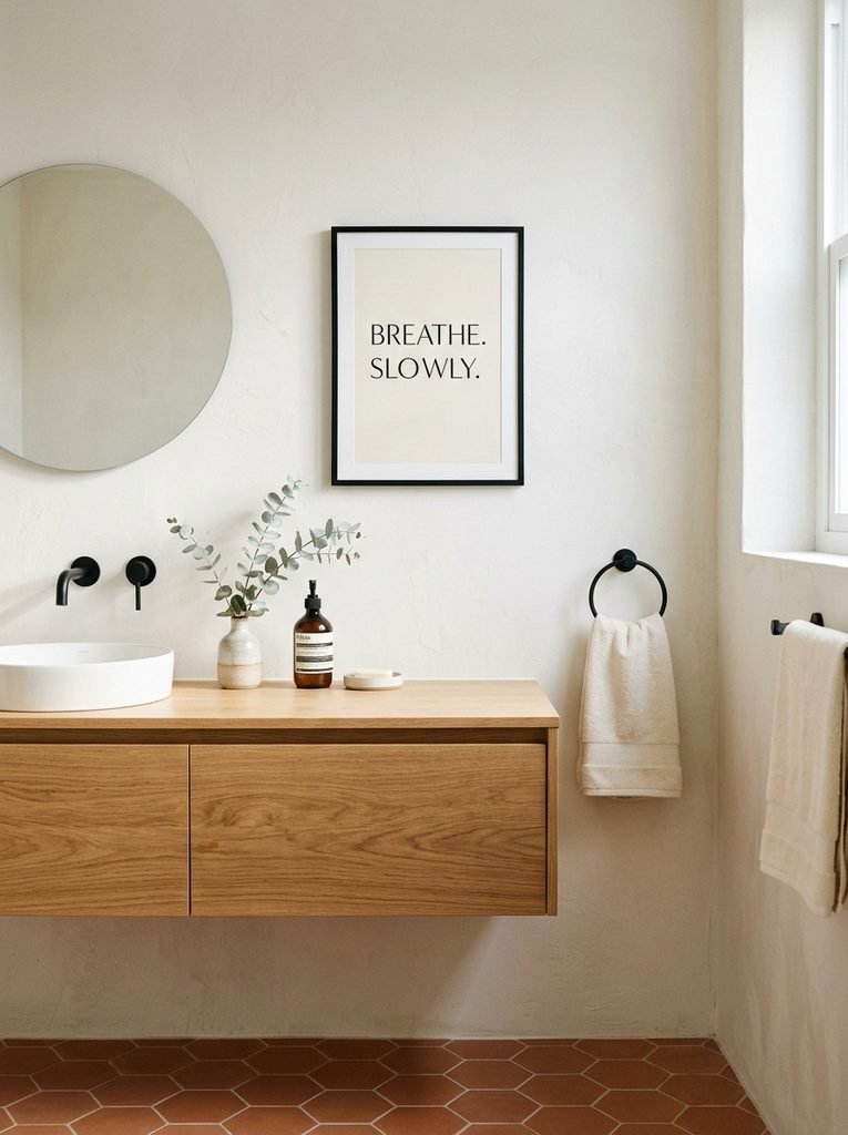 22 Bathroom Wall Decor Ideas for a Stunning Retreat 18 Minimalist Quote Frame
