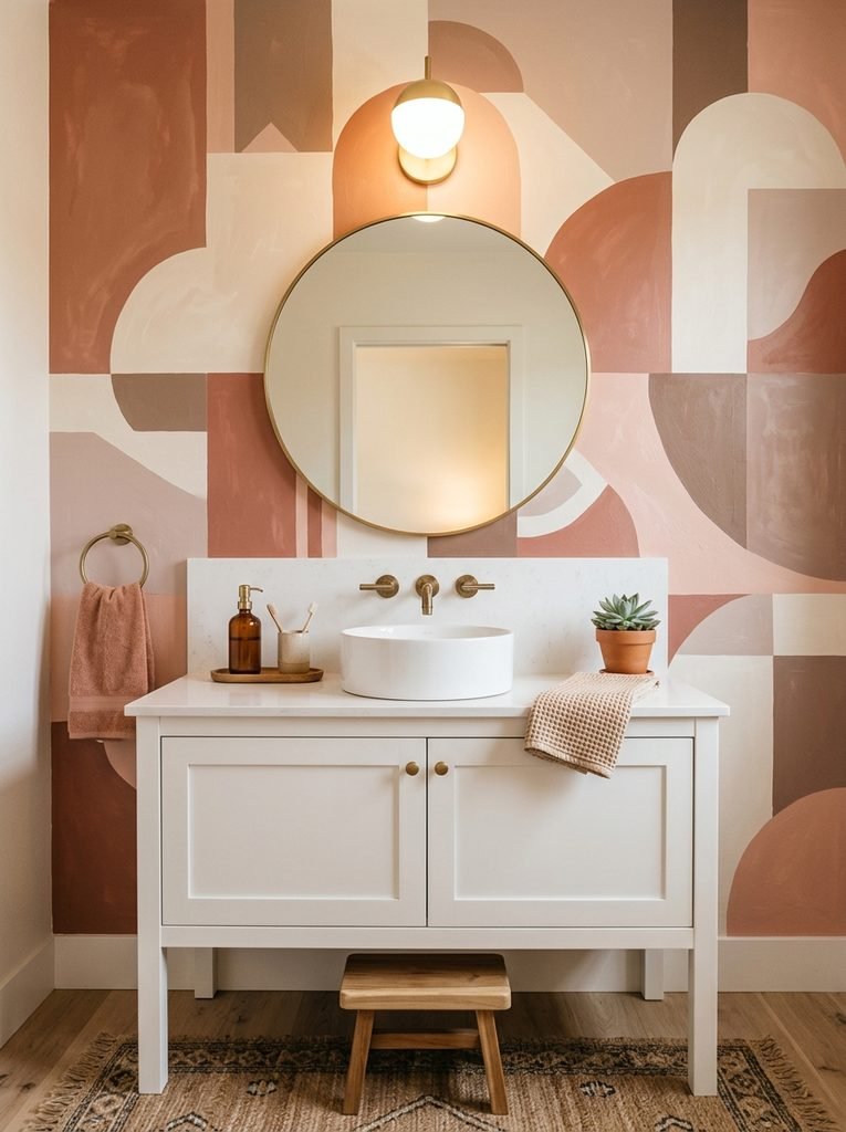 22 Bathroom Wall Decor Ideas for a Stunning Retreat 13 Geometric Wall Mural