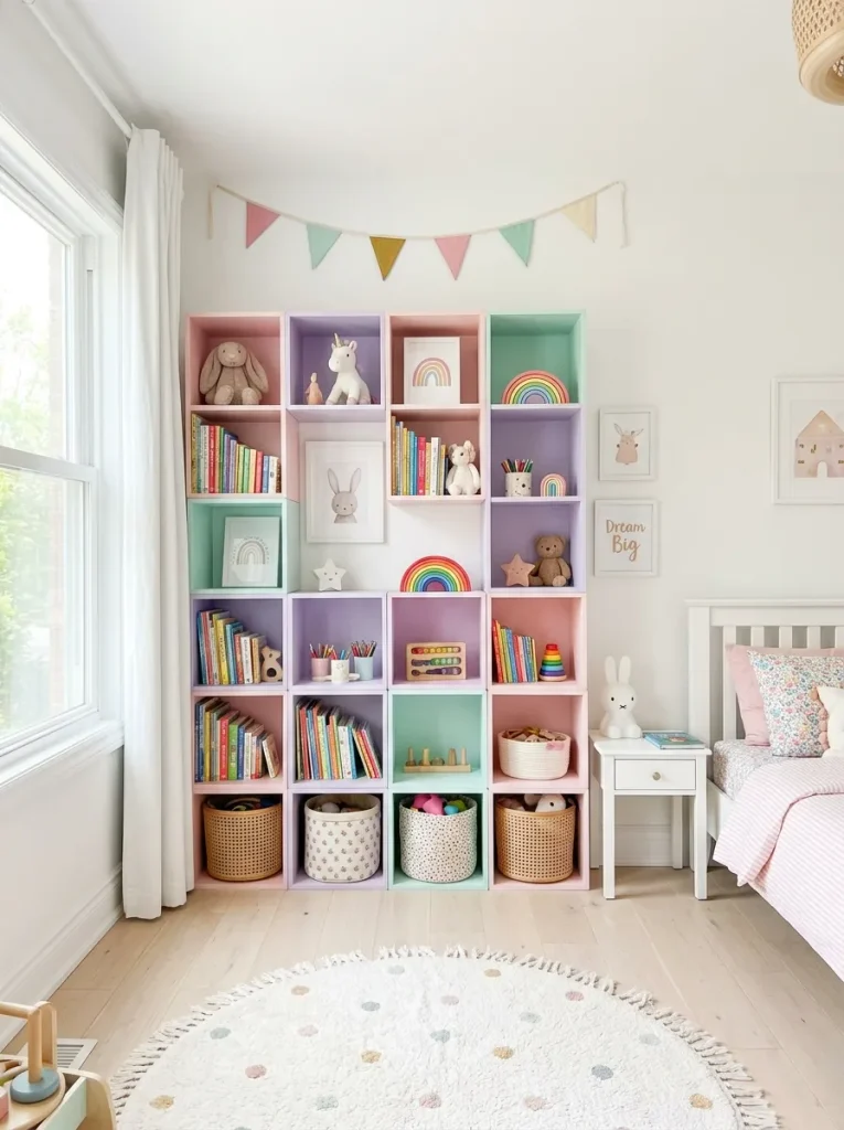 29 Little Girls Bedroom Ideas for Magical Makeovers 10 Pastel Storage Wall