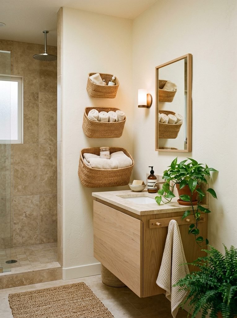22 Bathroom Wall Decor Ideas for a Stunning Retreat 3 Woven Wall Basket