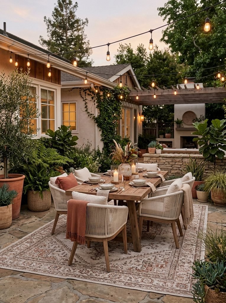 30 Backyard Party Aesthetic Ideas That Feel Magical 16 Outdoor Rug Layer