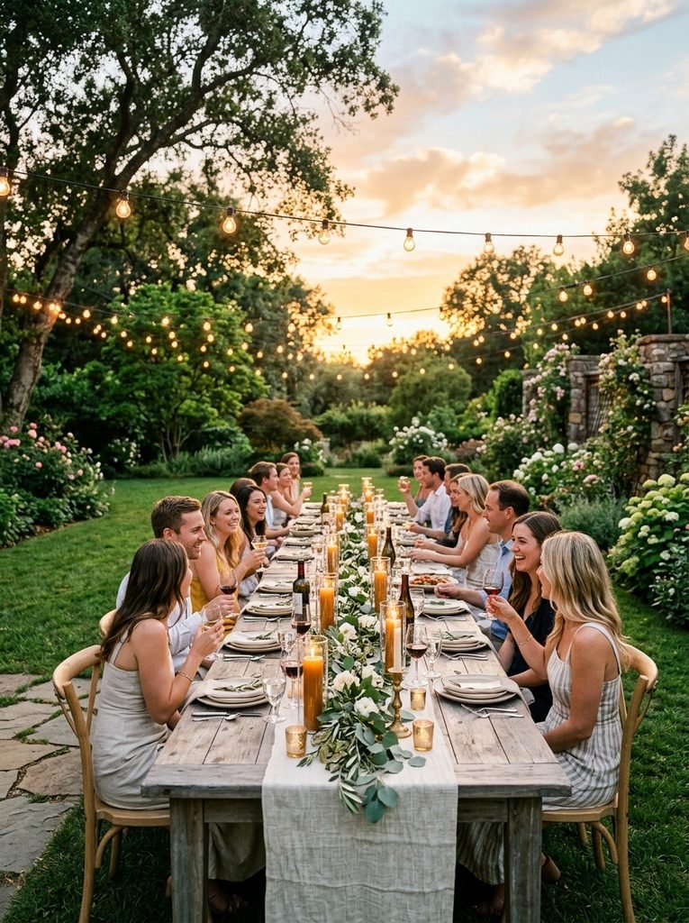 30 Backyard Party Aesthetic Ideas That Feel Magical 26 Sunset Dinner Glow