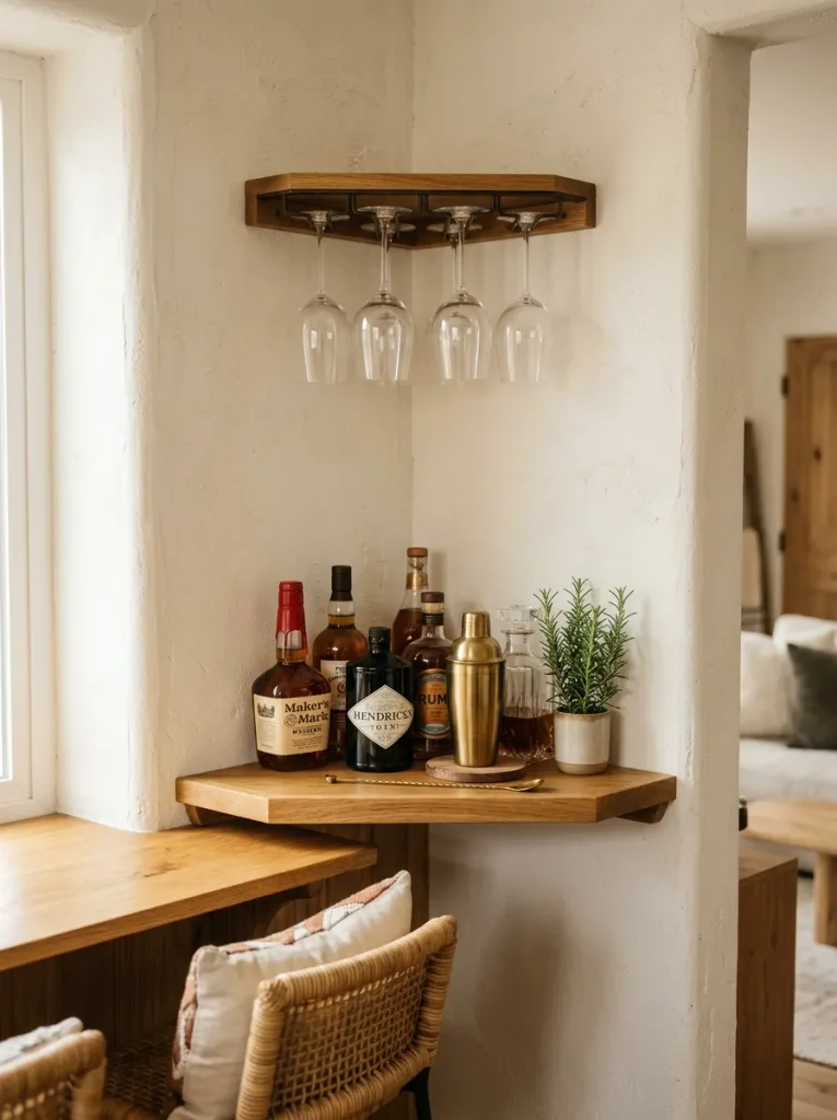 27 DIY Bar Shelf Ideas to Create Wow-Worthy Styles 6 Corner Bar Shelf