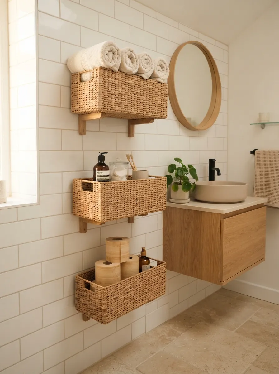 26 Small Bathroom Organization Ideas That Save Space 21 Basket Wall Storage