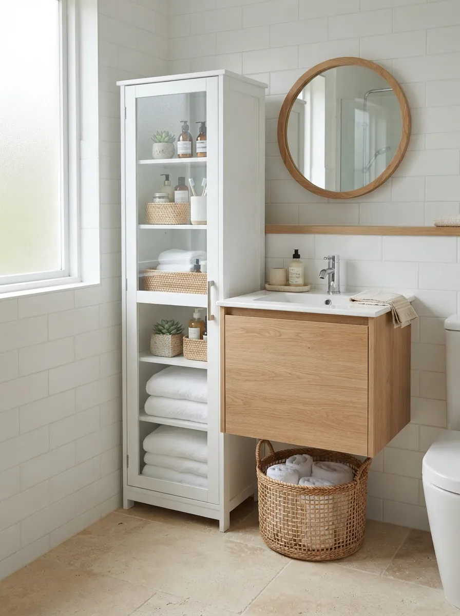 26 Small Bathroom Organization Ideas That Save Space 12 Narrow Storage Cabinet