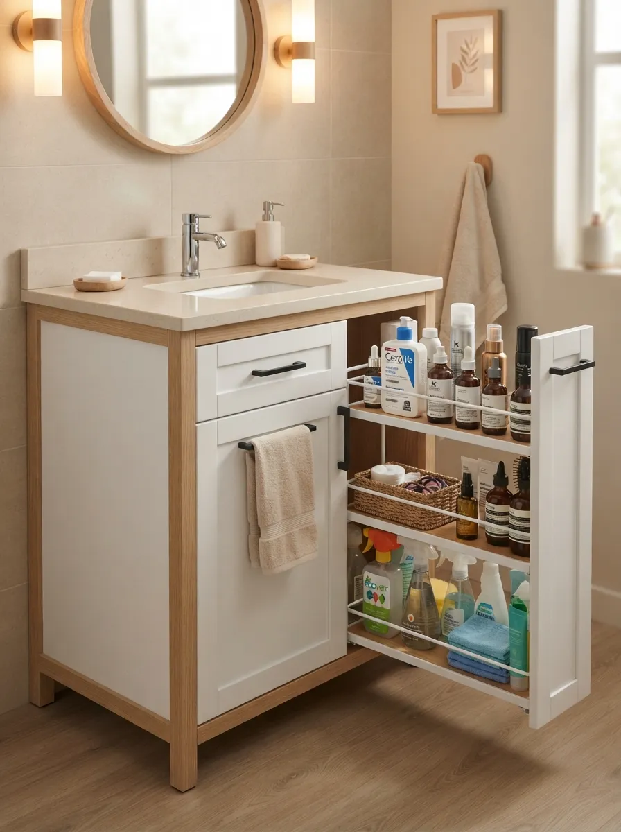 26 Small Bathroom Organization Ideas That Save Space 22 Pull-Out Cabinet Organizer