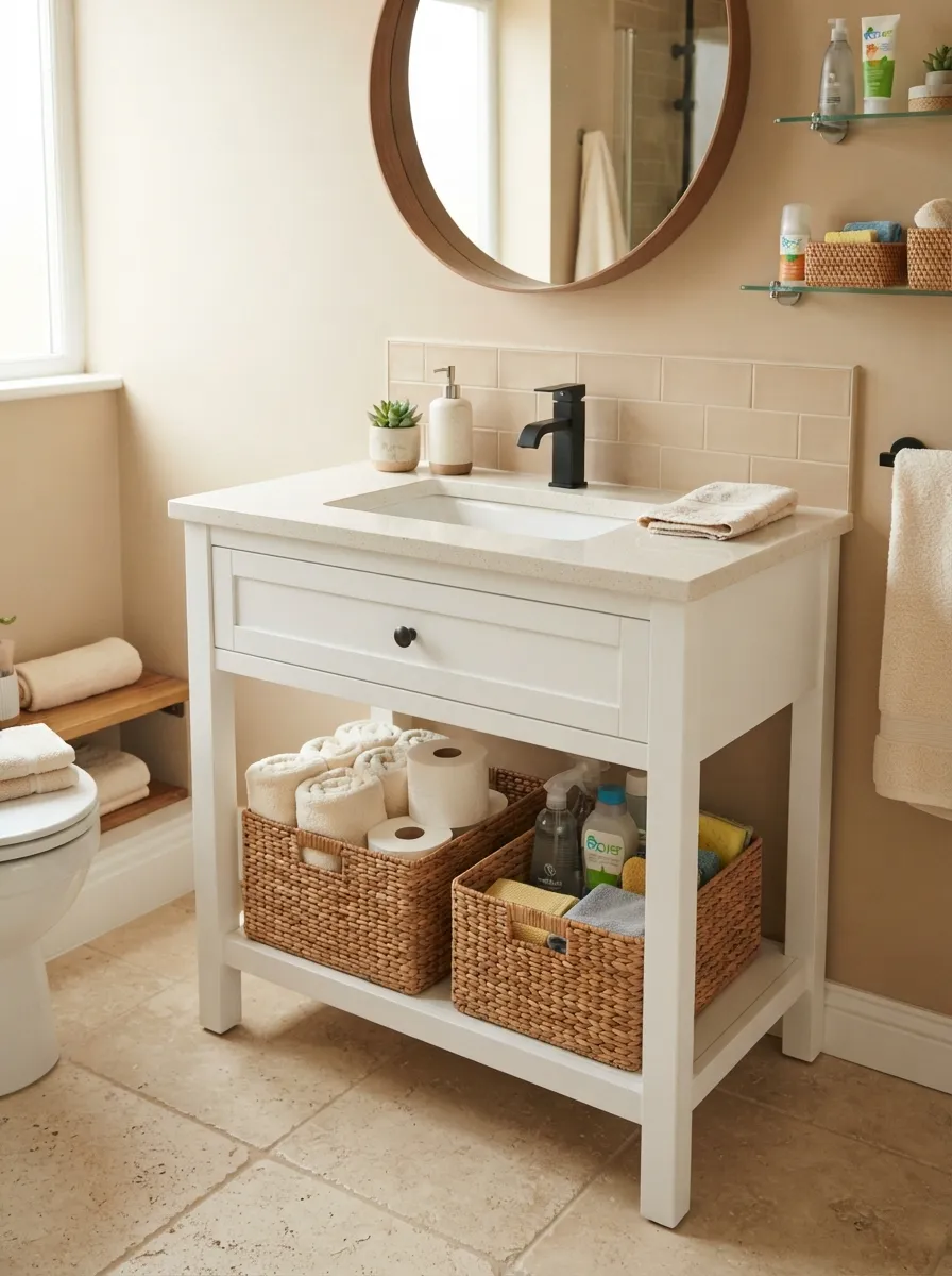 26 Small Bathroom Organization Ideas That Save Space 17 Under-Sink Baskets