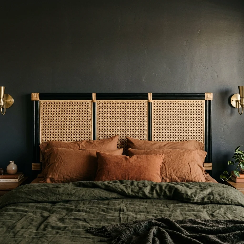 Black Rattan Headboard