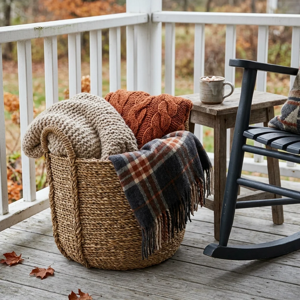 29 Covered Porch Ideas for a Warm, Welcoming Retreat 27 Cozy Blanket Basket