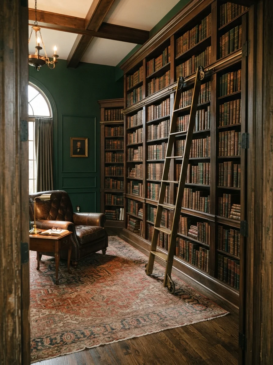 26 Bookshelf Ideas That Make Any Room Feel Polished 24 Vintage Library Ladder