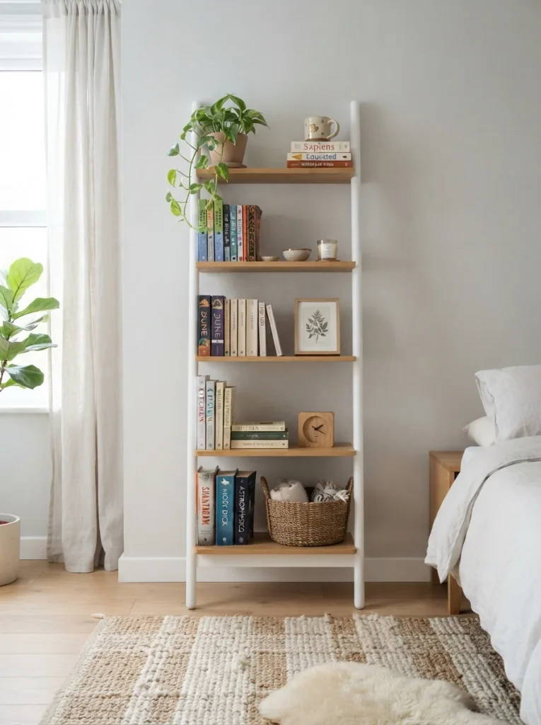 26 Bookshelf Ideas That Make Any Room Feel Polished 4 Ladder Style Shelves