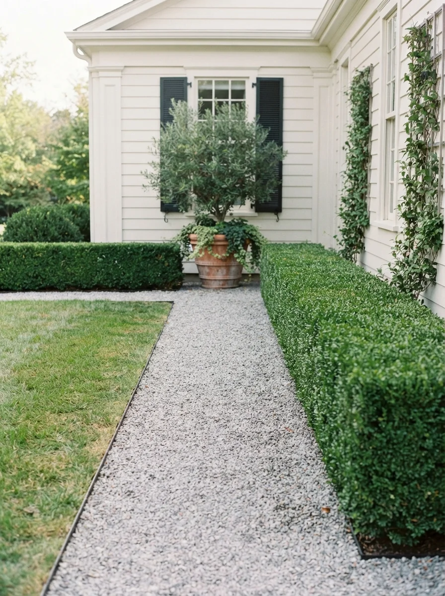 26 Side of House Landscaping Ideas You'll Truly Adore 15 Boxwood Hedge Line