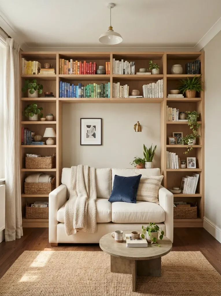 26 Very Small Living Room Ideas for a Spacious Feel 18 Built In Bookcase