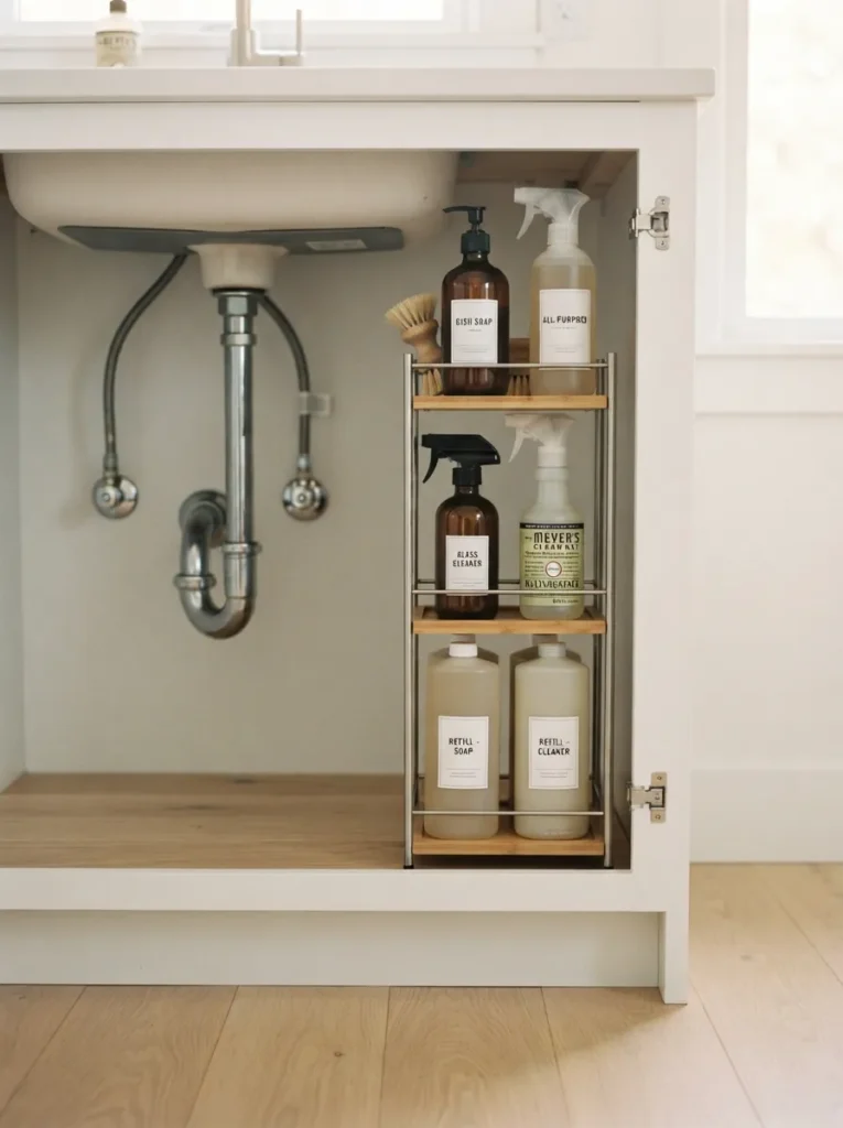 27 Under Kitchen Sink Organization Ideas to Save Space 10 Vertical Bottle Rack