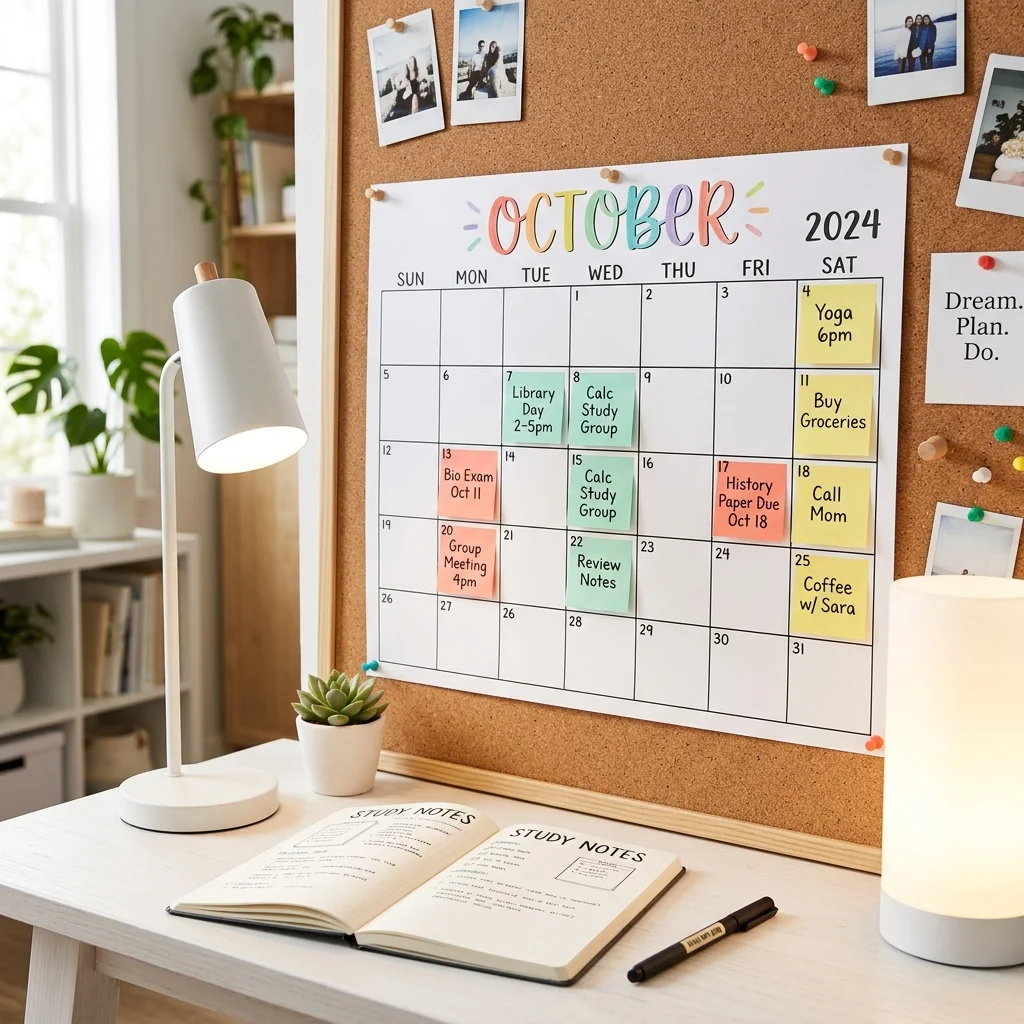 28 College Cork Board Ideas to Boost Campus Style Fast 3 Color Coded Calendar