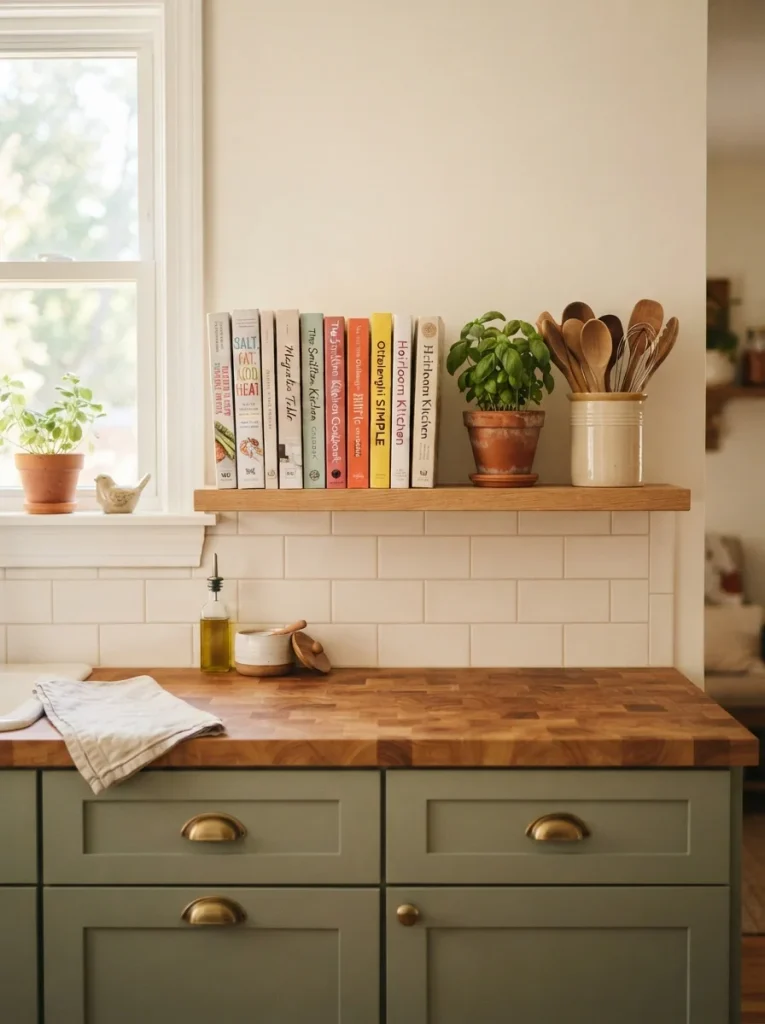 26 Bookshelf Ideas That Make Any Room Feel Polished 19 Kitchen Cookbook Ledge