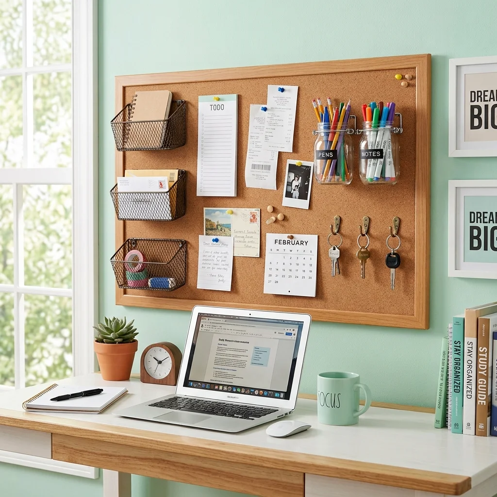 28 College Cork Board Ideas to Boost Campus Style Fast 13 Desk Organizer Board