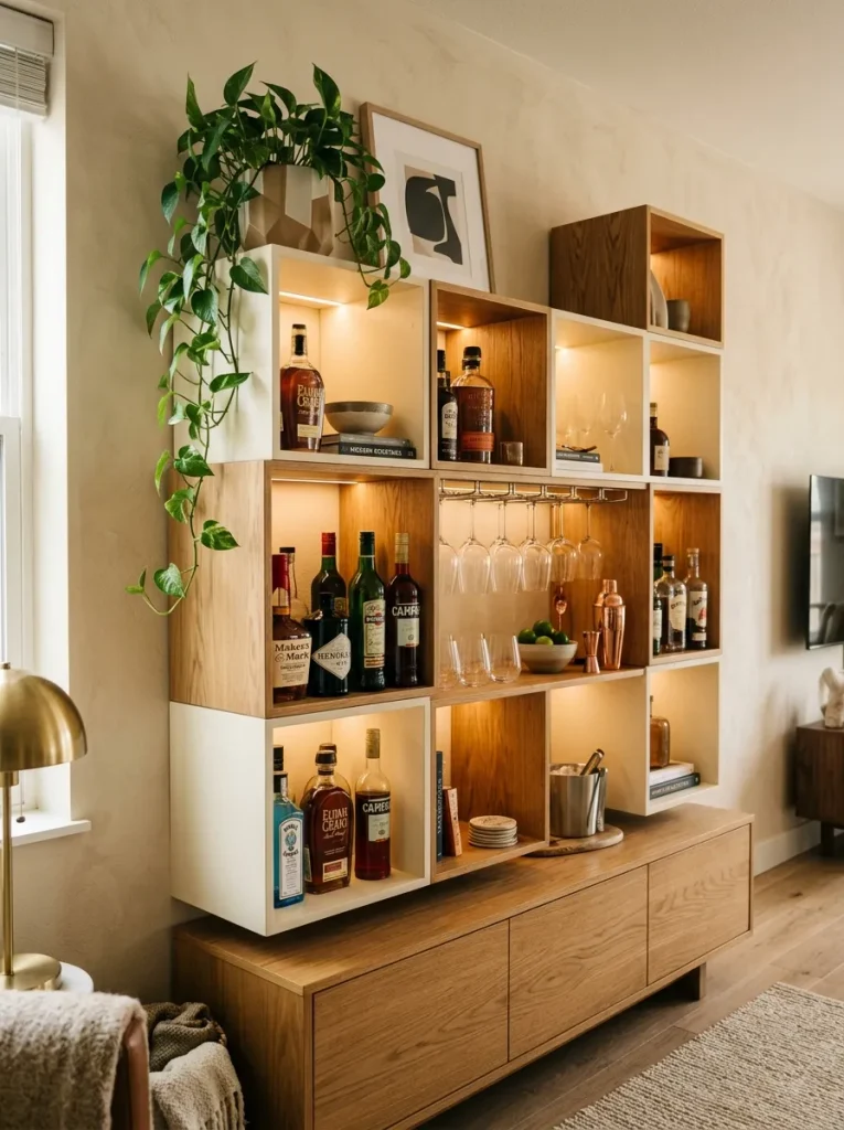 27 DIY Bar Shelf Ideas to Create Wow-Worthy Styles 19 Open Cube Shelves