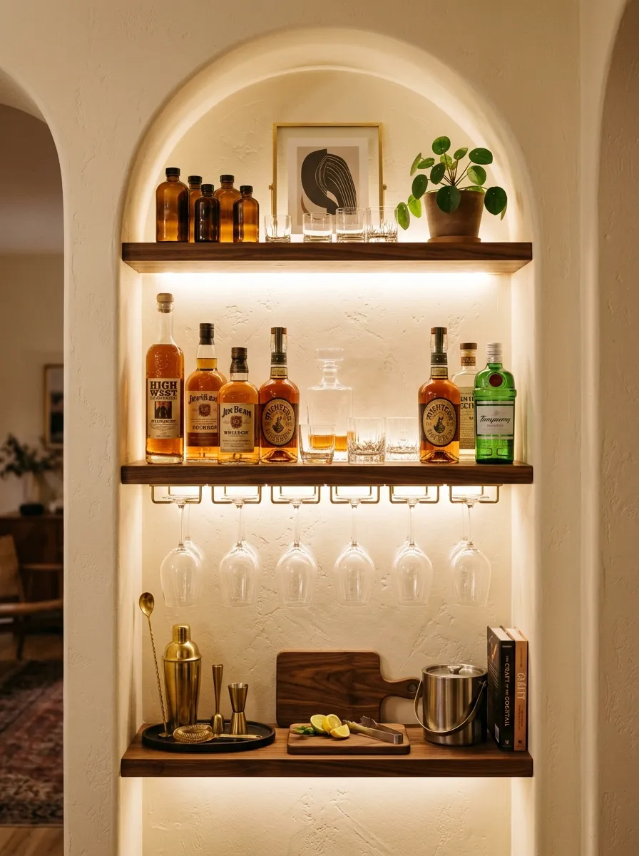 27 DIY Bar Shelf Ideas to Create Wow-Worthy Styles 18 Built-In Nook Bar