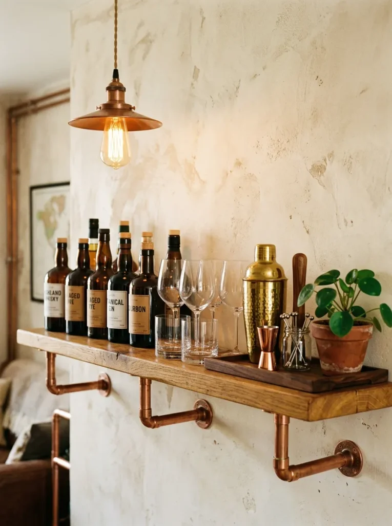 27 DIY Bar Shelf Ideas to Create Wow-Worthy Styles 16 Copper Pipe Shelf