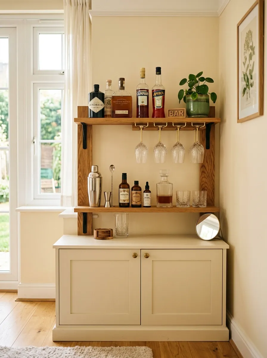 27 DIY Bar Shelf Ideas to Create Wow-Worthy Styles 4 Cabinet Top Bar
