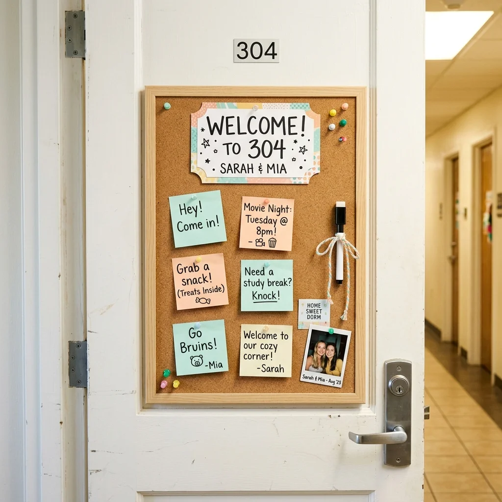 28 College Cork Board Ideas to Boost Campus Style Fast 11 Dorm Door Board