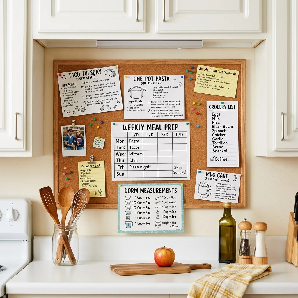 28 College Cork Board Ideas to Boost Campus Style Fast 27 Dorm Recipe Board