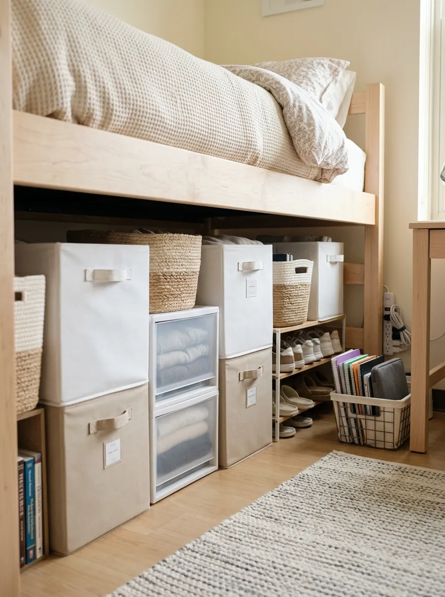 26 Dorm Room Decor Ideas for a Fresh, Personal Look 5 Under-Bed Storage
