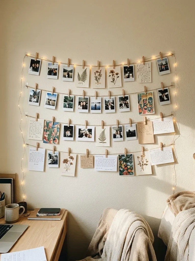 26 Dorm Room Decor Ideas for a Fresh, Personal Look 9 Photo Clip Display