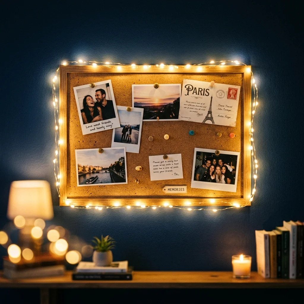 28 College Cork Board Ideas to Boost Campus Style Fast 12 Fairy Light Frame