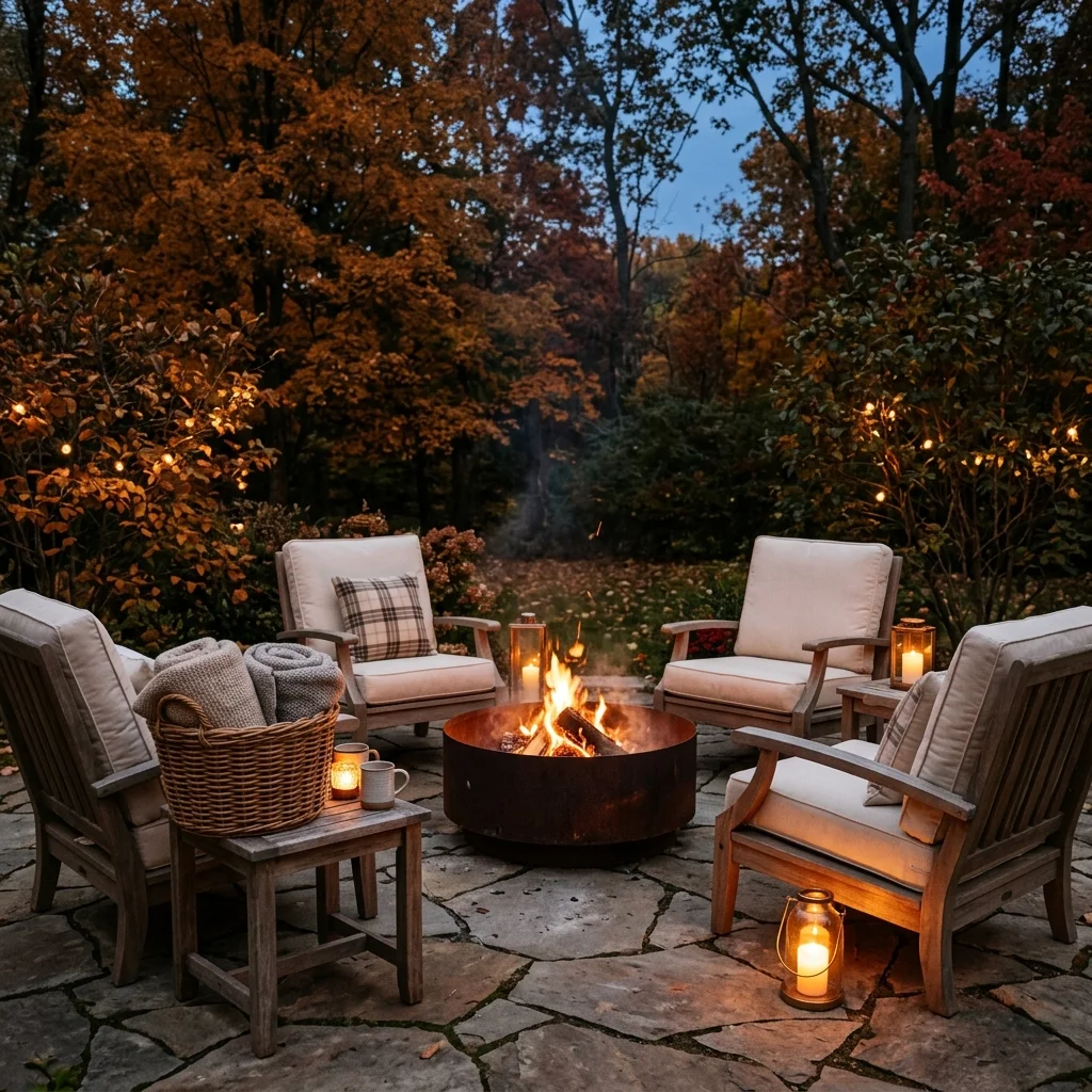 Cozy Fire Pit With Blankets