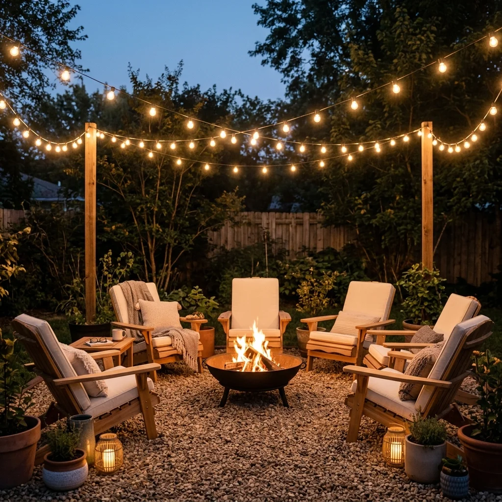 Fire Pit With String Lights