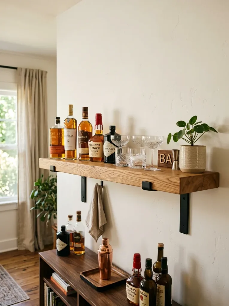 27 DIY Bar Shelf Ideas to Create Wow-Worthy Styles 2 Floating Wood Shelf