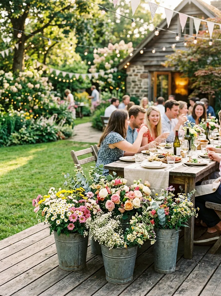 30 Backyard Party Aesthetic Ideas That Feel Magical 21 Fresh Flower Buckets