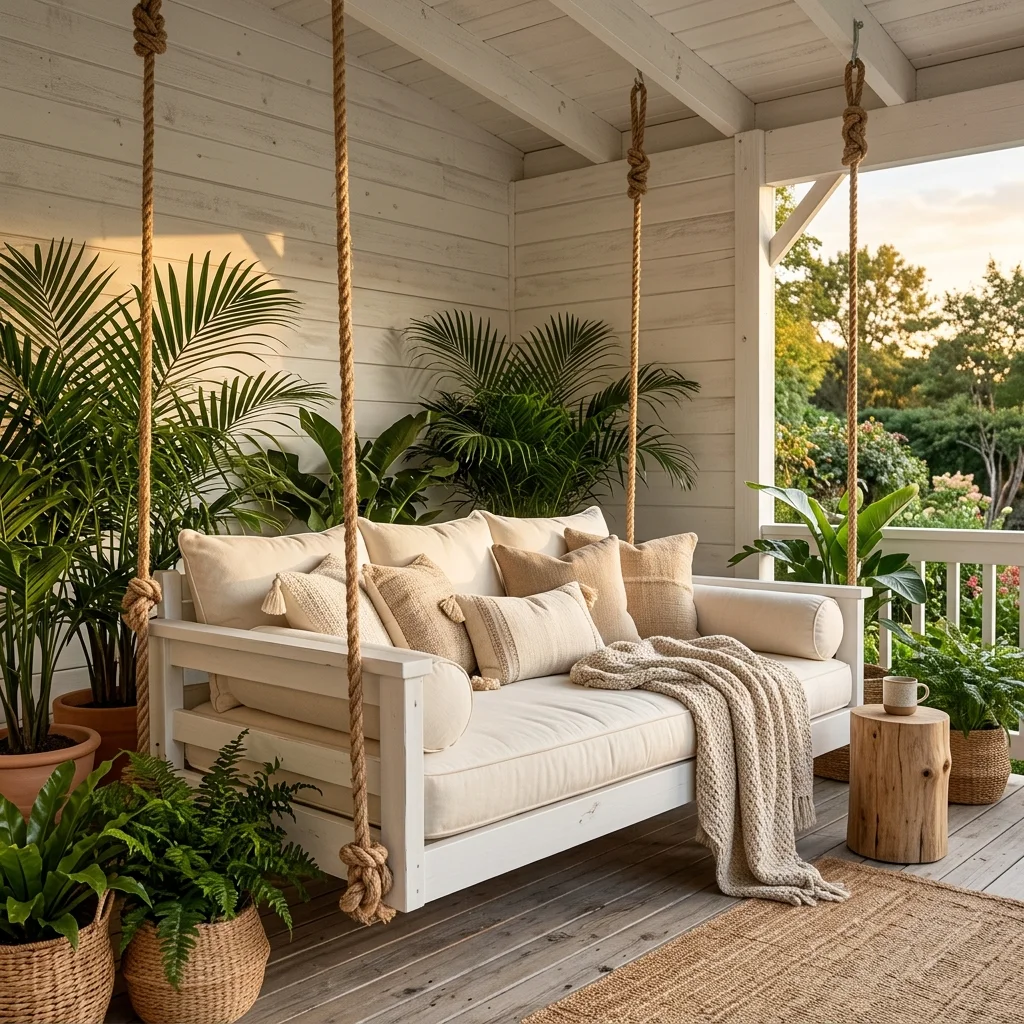 28 Back Porch Ideas That Feel Instantly Super Inviting 12 Hanging Daybed Corner