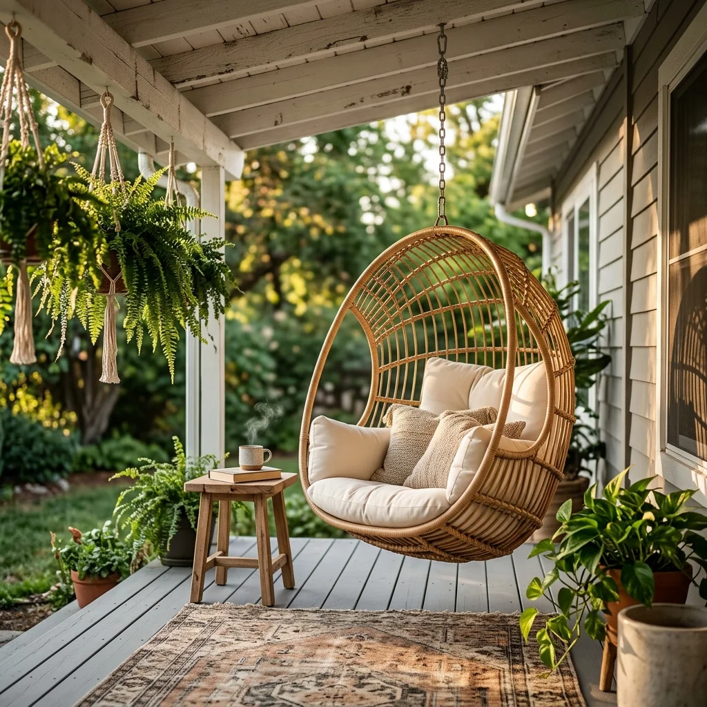 29 Covered Porch Ideas for a Warm, Welcoming Retreat 22 Hanging Egg Chair
